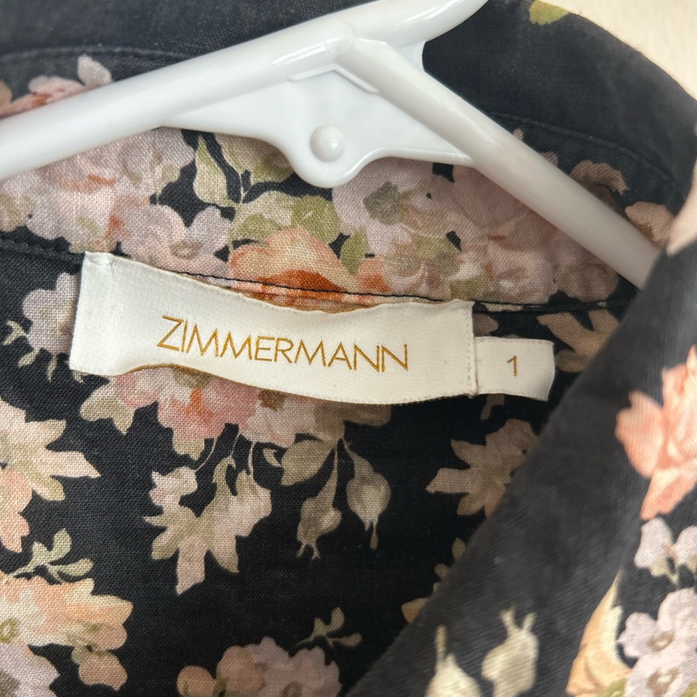 Zimmermann Illustration Body Shirt Linen Black and Cream Floral Blouse AU 1 - Picture 6 of 9